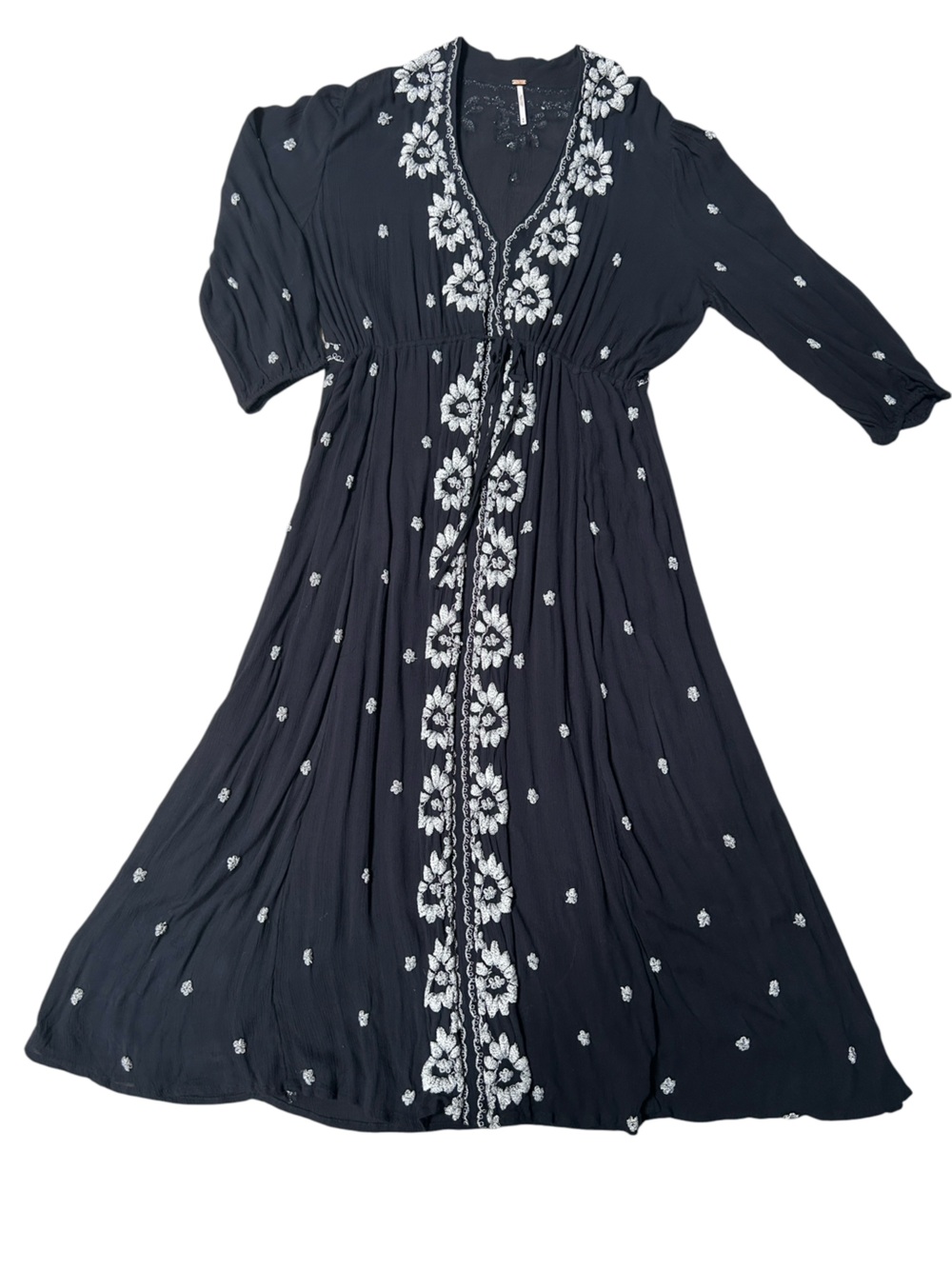 Free People Fable Embroidered Peasant Boho Midi Dress White Floral Embroidery, M - Picture 3 of 11